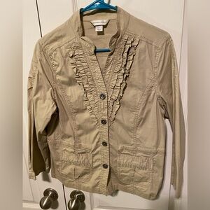 Christopher & Banks | Button Down Ruffled Jacket with Pockets Tan Sz S